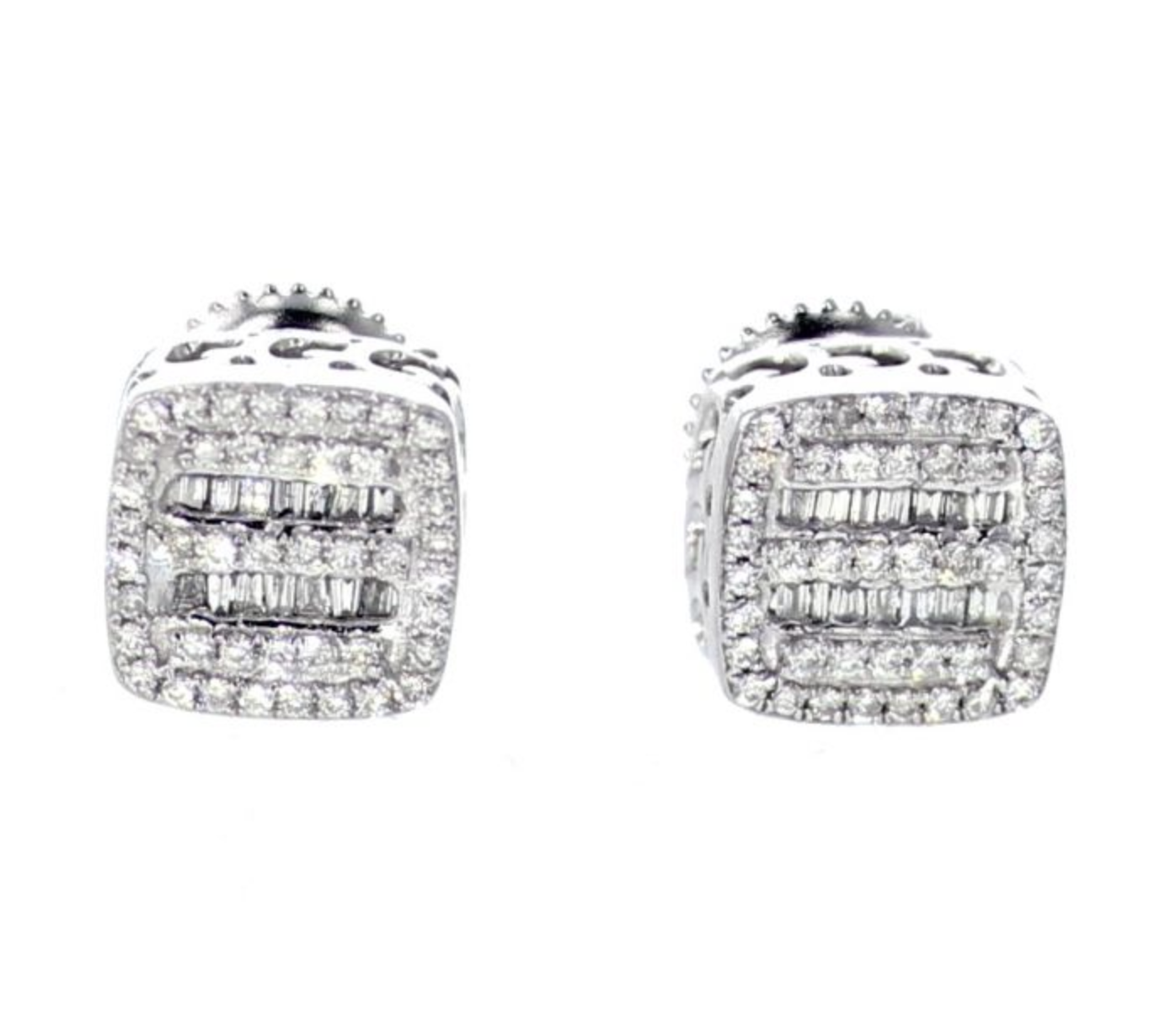 CaratX 0.34 ct Natural Diamond Earrings-Round Diamonds-Baguette Cut-White Gold-10kt gold